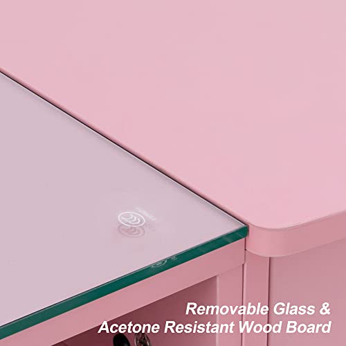 Barberpub Manicure Table, Nail Makeup Desk With Drawers, Storage Beauty Salon Workstation 2611 (Pink) #TOP2