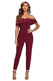 SUGAR POISON Sex Jumpsuits For Women, Off Shoulder V Neck High Waisted Jumpsuits Rompers L Burgundy