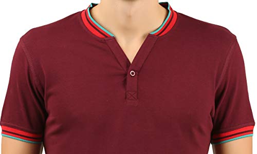 Image of Zebu Men's Half Sleeve Cotton Henley Neck Tshirt with bio wash (Pack of 1). Maroon