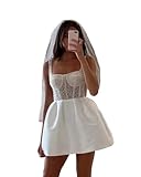 Fivsole White Short Wedding Dresses Satin Short Bridal Shower Dress Beaded Mini Reception Dress for Bride Corset US0