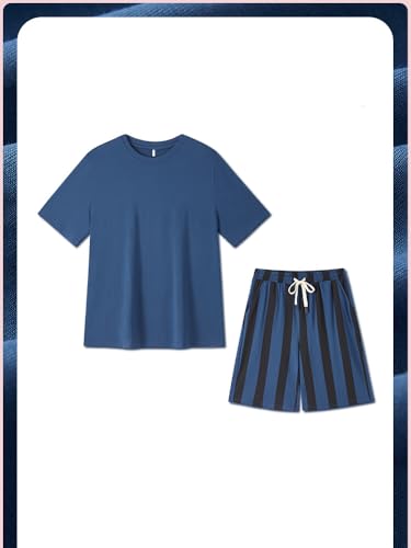Men's Cotton Short Sleeve Shorts Sleepwear Sets Cooling Loungewear for women2