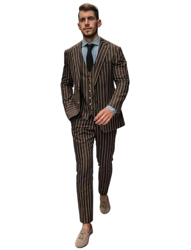 Costume à Rayures 3 Pièces pour Homme avec Veste Deux Boutons et Gilet Classique