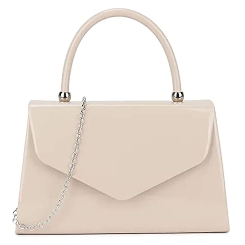 fi9® BNWT Sac à main rétro en cuir verni pour mariage, soirée, Nude pâle