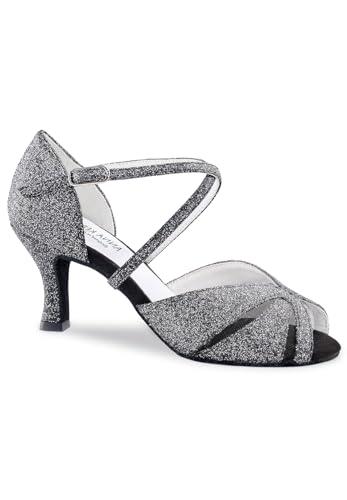 Anna Kern Delphine 780-60 Open Toe Dance Shoes (UK Size) (Black/Silver Sparkle, Adult, Women, 1, Numeric, US Footwear Size System, Medium)