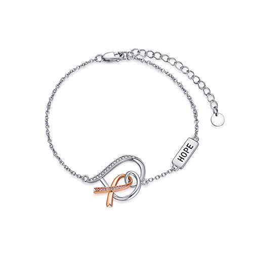 PEIMKO Hope Breast Cancer Survivor Gifts for Women, Breast Cancer Awareness Pink Ribbon Heart Anchor Bracelet for Women Survivor Post Surgery Chemo Sterling Silver