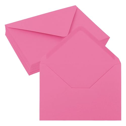 Divguf A7 Hot Pink Envelopes - 50 Pack V-flap Water Gummed 5x7 Envelope Gift Card for Wedding Baby Shower Birthday, Invitation Envelopes Set, 7.25x5.25 Inch(Hot Pink)