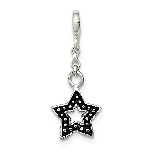 Solid 925 Sterling Silver Small Charm Pendant Enameled Star 1/2in Dangle Enhancer (28mm x 11mm)