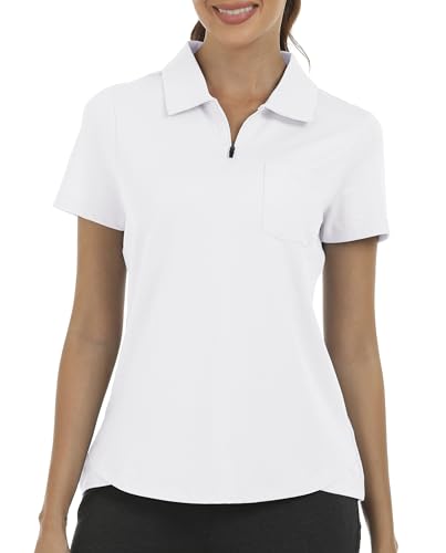 Image of MoFiz Womens Zip up Golf Polo Shirt Short Sleeve Workout Golf Top Moisture Wicking Lightweight Tennis Shirts