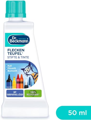 Dr. Beckmann Fleckenteufel Stifte & Tinte | Spezialfleckentferner gegen Kugelschreiber-Flecken, Tinten-Flecken u.v.m. | 50 ml