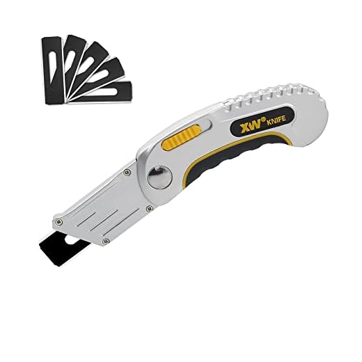 XW Folding Carpet Knife, Razor Blade Heavy Duty Utility Knife with Protective Cap, Extra 5 Blades Included