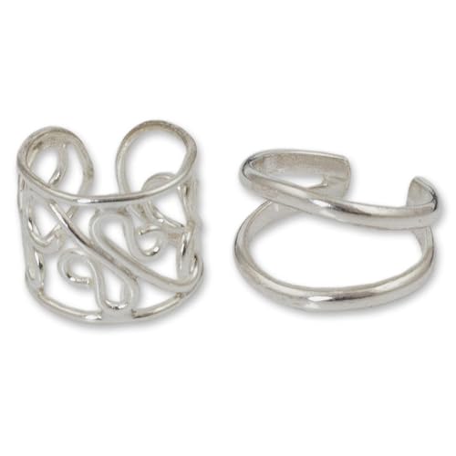 NOVICA Artisan Handcrafted Sterling Silver Cuffs Earrings | Cartilage Cuff Earrings | Adjustable Ear Cuffs Non-Piercing | Huggie Ear Cuff Earrings For Women | Thailand Bohemian Cuff
