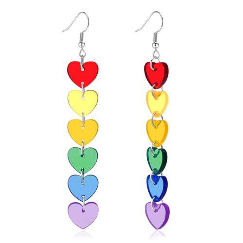LGBT Love Pride Earrings for Women Gay Lesbian Rainbow Heart Dangle Earrings LGBT Pride Gifts