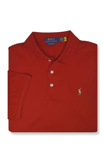 Image of POLO RALPH LAUREN Mens Custom Slim Fit Soft Interlock Cotton Three Button Polo Shirt, (Large, RL Red)