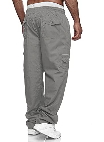 Jmierr Mens Casual Cargo Pants - Cotton Twill Stretch Chino Pants Straight Leg Sports Jogger Sweatpants For Men With 6 Pockets,Us 40(2Xl),A Gray #TOP1