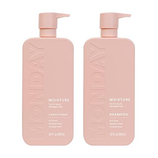 MONDAY HAIRCARE Moisture Shampoo + Conditioner Set (2 Pack) 30oz Each, Dry, Coarse, Stressed, Coily & Curly Hair, Made from Coconut Oil, Rice Protein, Shea Butter, & Vitamin E, 100% Recyclable Bottles