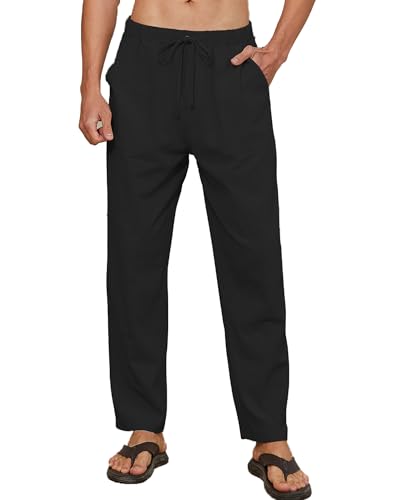 DUOLUVA Leinen Hose Männer Casual Strandhose Herren Baumwolle Yoga Hose Männer Schwarz XL