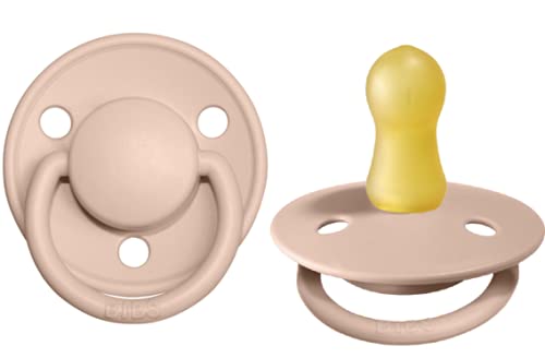 Image of BIBS Pacifiers – De Lux | BPA-Free Natural Rubber Baby Pacifier | Made in Denmark | Set of 2 Soothers (Blush, 0-6 Months Natural Rubber)