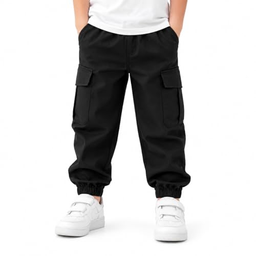 Image of Fnaobai Baby Boy Pants Large Pockets Cargo Joggers Pants for Boys Khaki Pants Toddler Casual Cargo Pants (UK, Age, 2 Years, 3 Years, Regular, Black)