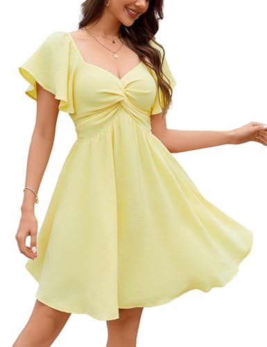 Image of Florboom Women's Sweetheart Knot Front Dress Flutter Sleeve Tie Back A-Line Chiffon Mini Dresses