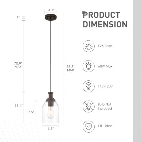 Image of zeyu 2 Pack Farmhouse Hanging Pendant Lights Kitchen, Large Kitchen Pendant Lighting Over Island, Clear Glass Shade, Oil Rubbed Bronze Finish, ZG33M1L-2L ORB