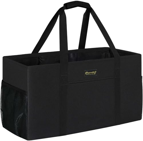 Image of GhvyenntteS Extra Large Utility Tote Bag, Stand Up Utility Tote with Metal Wire Frame & Hard Bottom Board, Reusable Grocery Bags With Handles, Extra Large Beach Bag, Collapsible Car Tote