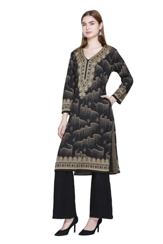 Image of REBECCA Women's Winter Woolen Kurti Jacquard Straight Fit Ethnic Wear with 2 Side Pockets