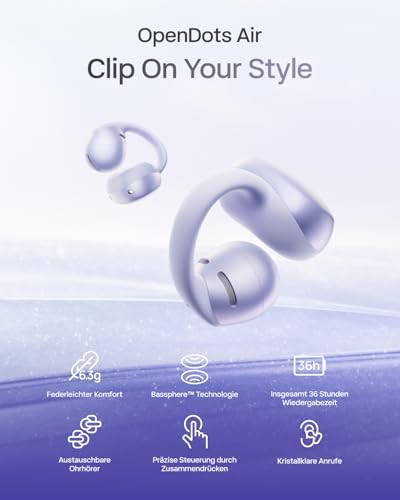 SHOKZ OpenDots Air Open-Ear Clip-On-Kopfhörer, 6, 3 g, Morgenlila – Ansicht 2