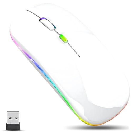 Ultra Slim 2.4 GHz Wireless Mouse with USB Mini Receiver Compatible for PC Laptop Computer & More, Portable Cordless Small Mice Silent Mouse with Adjustable DPI Suitable For Men & Women (White)