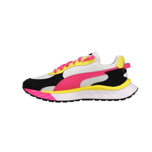 PUMA Girl's Wild Rider Rollin' (Big Kid) Puma White/Pink Glo/Blazing Yellow 5 Big Kid M3
