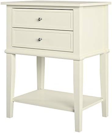 DHP Furniture Franklin Beistelltisch aus MDF Weiß, 55 x 39 x 71 cm, Nachttisch mit 2 Schubladen und Ablagefach, mit Echtholzbeinen für Wohnzimmer, Schlafzimmer und Home Office