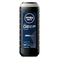 NIVEA MEN Deep Clean Shower Gel and Body Wash 500ml | For Body, Face & Hair | Microfine Clay Deeply Cleanses | Long-Lasting Fresh Feeling | Non-Drying Formula Cares for Skin