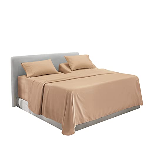 Image of Hearth & Harbor Extra Deep Pocket 5-Piece Bed Sheets Set - Super Deep Fitted Sheet 18 - 24 inces Depth, Fits High Profile Mattresses with Toppers, Split King, Taupe