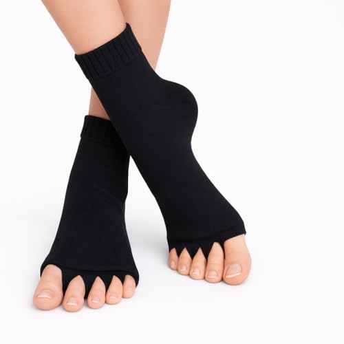 Image of Foot Alignment Orthopedic Cotton Socks for Men & Women | Five Toe Separator | Foot Pain Relief | Bunion Corrector | Plantar Fasciitis Support |Free Size | Black-Royal Blue | 2 Pair | UK8-11