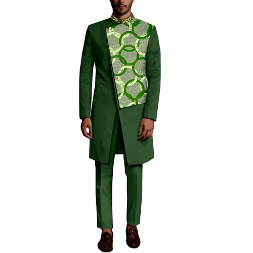 African Suit for Men Dashiki Outfits Kente Patchwork Embroidery Blazer and Pants Set Dashiki Outfits Party Wedding
