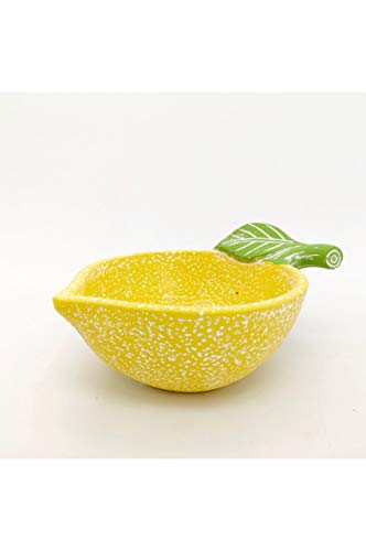 Pandecor Ciotola coppetta in ceramica a forma di limone giallo con foglie verdi 20 x 14,5 h. 9 cm
