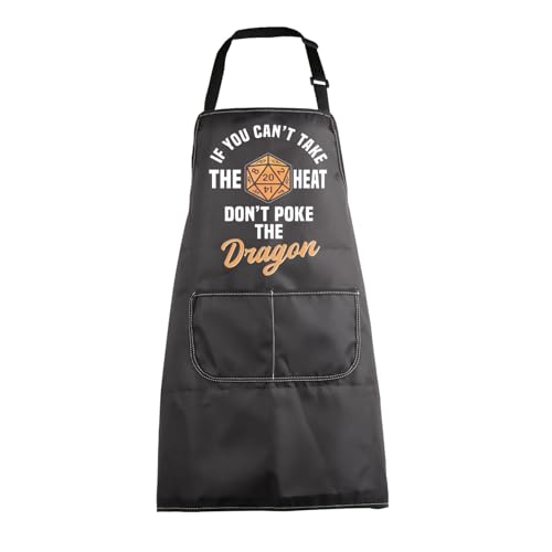 MBMSO DM Dice Apron D Master Aprons with Pockets Video Game Gifts Funny DM Lovers Gift for Players Kitchen Dragon Apron (DND Apron-b)