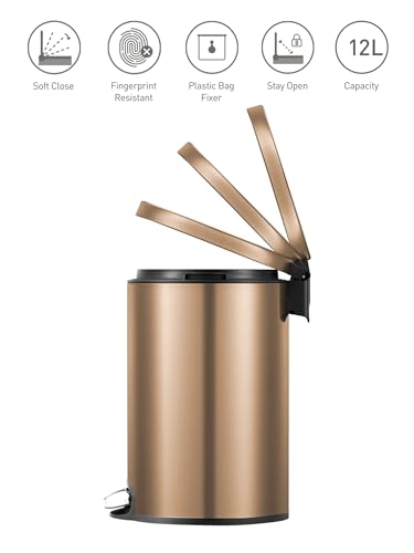 Image of Obsessions EKO Soft-Close Bathroom Trash Can - 12L Stainless Steel Pedal Bin with Lid & Liner, Elegant White Waste Basket for Home & Kitchen