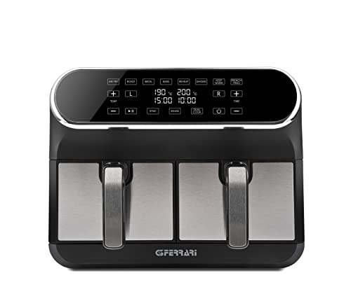 G3 Ferrari G10150 Doppelte Heißluftfritteuse "Friggisano Duo", 1700 W, 8 Liter (4 + 4), 2 Kochzonen, Digitaldisplay, Inklusive Rezeptbuch, Timer, Schwarz/Edelstahl. – Bild 3