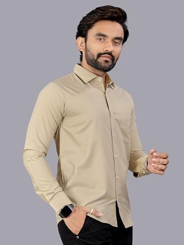 Image of MILDIN Men's Pure Cotton Striped Printed Shirt with Spread Collared Neck Full Sleeve Curved Hemline Button Closure and Regular Fit | Shirt for Man