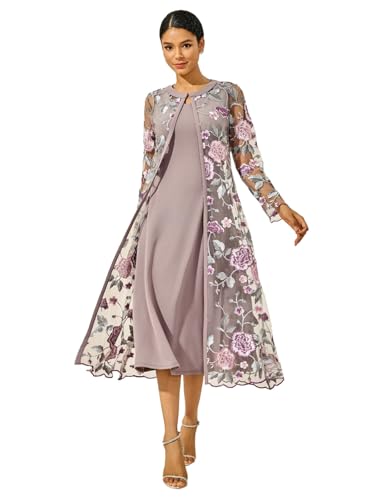Women's Maxi Dresses 2 Piece Outfit Wedding Guest Cocktail Tea Party Dress Ruffle Lace Floral Casual Formal Evening Dress Gray Pink