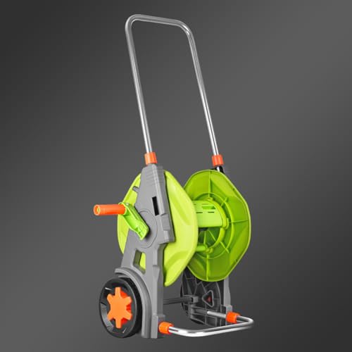 Carrete de manguera de jardín portátil de dos ruedas con mango antideslizante con capacidad para manguera de 50 m, carrito profesional para exteriores