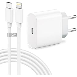 Cargador Lightning Original 25W Cargador iPhone Carga Rapida con Cable Lightning 2M para Apple iPhone 14 Pro Max/14 Plus/13/12 Mini/11 Pro/XR/XS/8/SE, Cargador USB C Adaptador Cargador Rápido iPhone Enchufe USB C Cargador Tipo C
