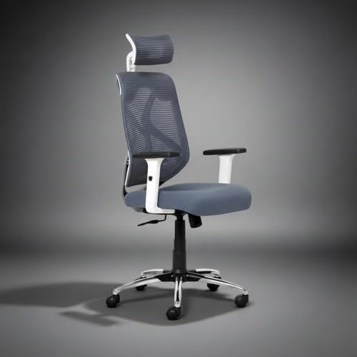 Image of NROC Metal Mesh Back Executive Office Chair - Ergonomic Design with Adjustable Height, Durable and Breathable Seating for Office Work | 64x 61x119 cm (Grey)