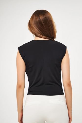 Image of SIGHTBOMB Ultra Soft Afford LUX Edition Draped Cowl Neck FRONTFLOW Gathered Ruched SOFTLINE Sleeveless TOP for Women