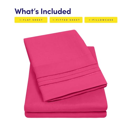 Image of 1500 Supreme Collection Twin XL Sheet Sets Fuschia - 3 Piece Bed Sheets and Pillowcase Set for Twin XL Mattress - Extra Soft, Elastic Corner Straps, Deep Pocket Sheets, Twin XL Fuschia