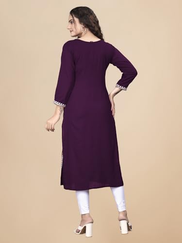 Image of Women Rayon Embroidered Kurti Three Quarter Sleeve Kurta for Women and Girls Embroidery Work Soft Rayon Fabric Comfortable