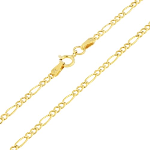 Nuragold 10k Real Yellow Gold Figaro Link 2mm Chain Necklace (16