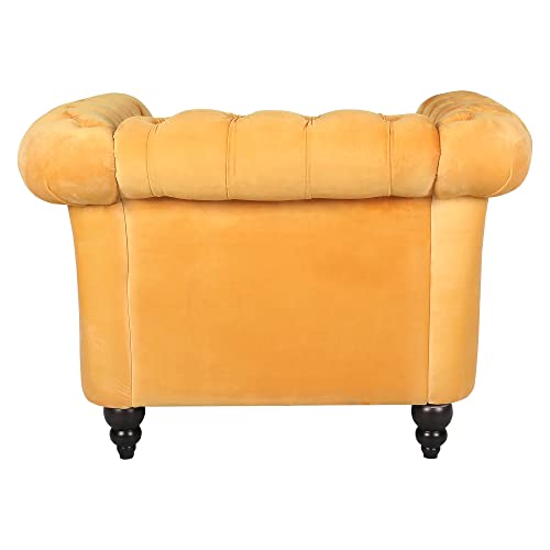Levnary Velvet Chesterfield Chair, Mid-Century Modern Single Sofa Chair With Button Tufted Backrest And Nailhead Decor, Tufted Upholstered Rolled Armchair For Home Bedroom Reading Room (Yellow) #TOP5