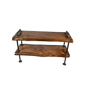 Handcrafted southern rustic logwerks industrial pipe live edge entertainment center steampunk tv stand with live edge wood honey pine  urban country home decor