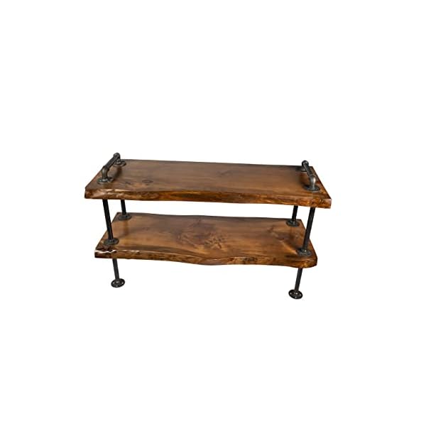 Handcrafted southern rustic logwerks industrial pipe live edge entertainment center steampunk tv stand with live edge wood honey pine  urban country home decor